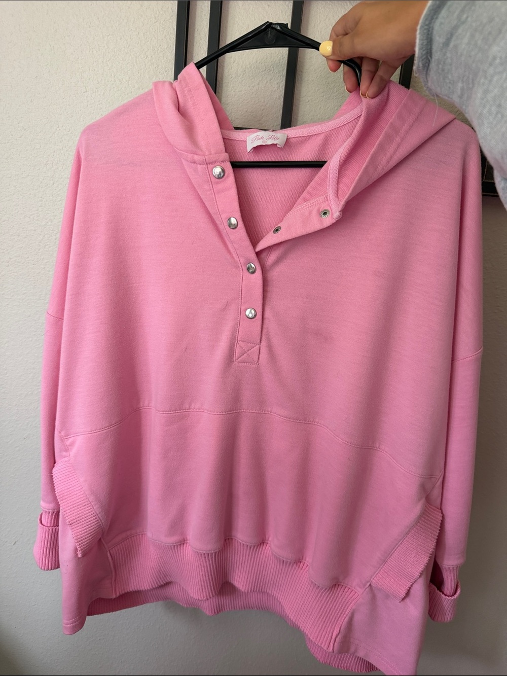 Pink Lily Soft Pink Snap-Henley Hoodie Sweatshirt